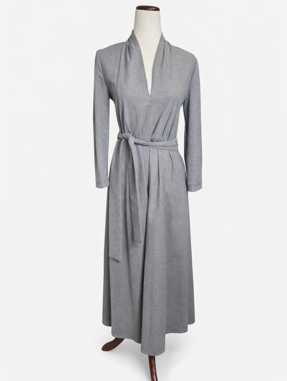 ZARA Woman Gray Wrap Midi Dress Tie Waist Long Sleeve Size Small